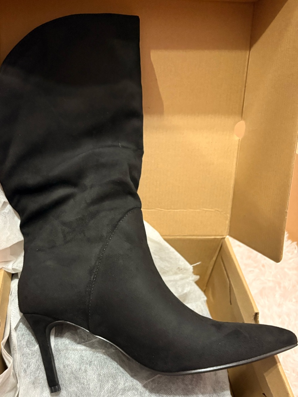 Black Mid-Calf Pointed Toe Stiletto Boot